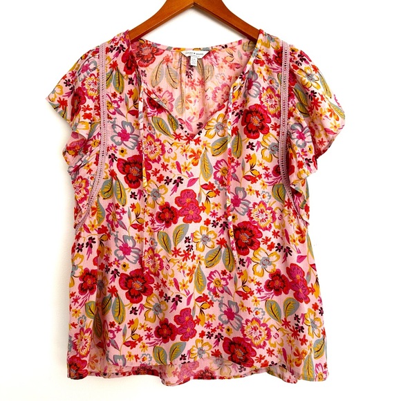 Lucky Brand Tops - Lucky Brand Vibrant Floral Blouse Top Size Large